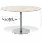 Table ronde restauration CLASSIC, piètement colonne centrale peint / chromé / inox brossé, plateau stratifié aspect bois.|Table|100chaises