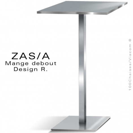 Table haute ou mange debout ZAS, piétement colonne centrale inox / chromé, plateau stratifié unicolore, chant inox / chromé.|Table|100chaises