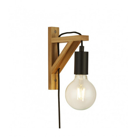 Applique murale Woody 1 ampoule Bois,acier doux Noir,bois naturel|Appliques murales|Luminaire Center