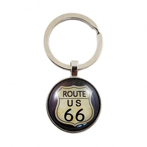 Porte-clés "ROUTE US 66" / Fond marron