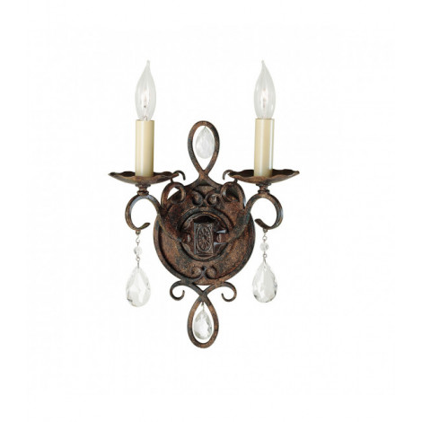 Applique murale Chateau Acier,cristal Bronze moka 2 ampoules 29,8cm|Appliques murales|Luminaire Center