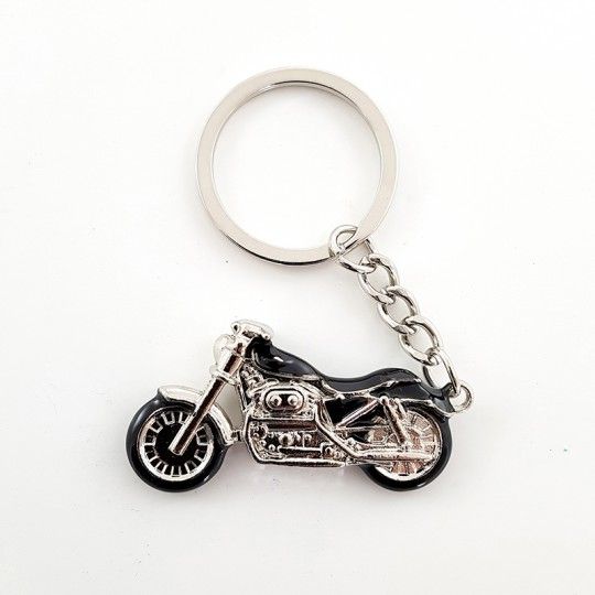 Porte-clés style Harley Davidson / Noir et chrome