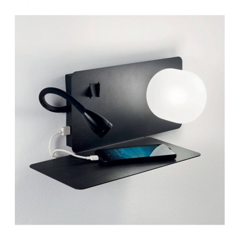 Applique avec liseuse Book Métal Noir 2 ampoules 15cm|Appliques murales|Luminaire Center