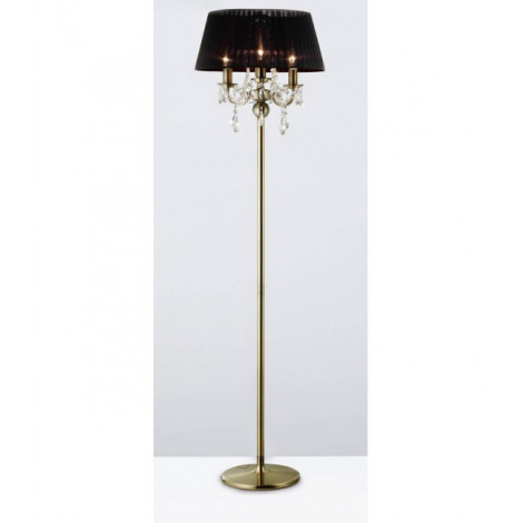 Lampadaire Olivia avec Abat jour noir 3 Ampoules laiton antique/cristal|Lampadaire|Luminaire Center