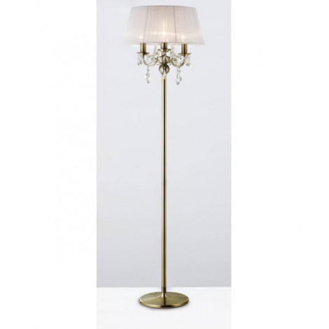 Lampadaire Olivia avec Abat jour blanc 3 Ampoules laiton antique/cristal|Lampadaire|Luminaire Center