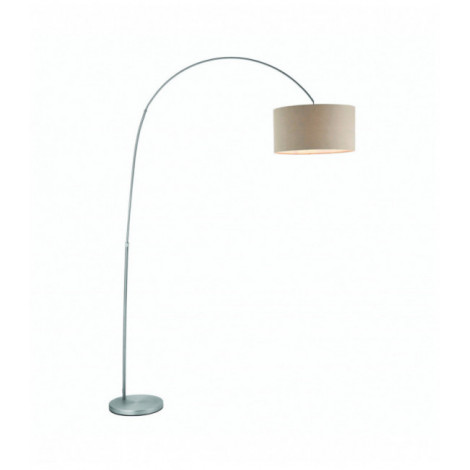 Lampadaire Owen Arched Cylinder en Acier , Plaque de nickel mat et tissu gris|Lampadaire|Luminaire Center
