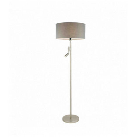 Lampadaire Owen Cylinder en Acier , Plaque de nickel mat et tissu gris|Lampadaire|Luminaire Center
