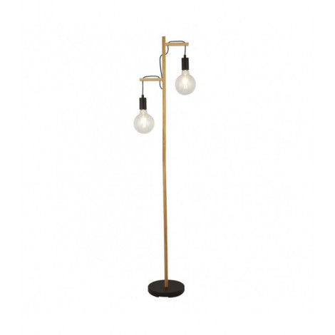 Lampadaire Woody 2 ampoules Bois,acier doux Noir,bois naturel|Lampadaire|Luminaire Center