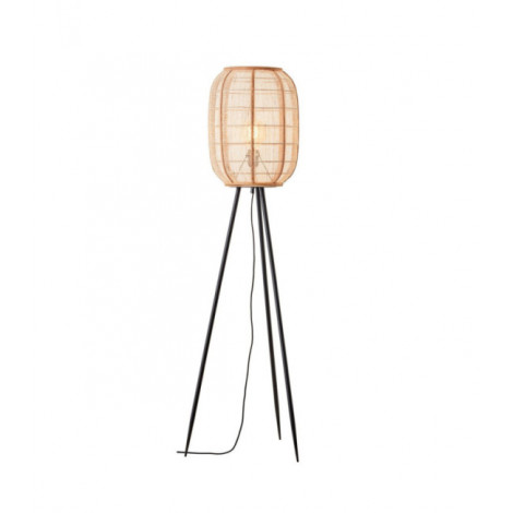 Lampadaire Zaire Acier,Tissu,Bambou Noir mat, lin naturel, bambou naturel|Lampadaire|Luminaire Center