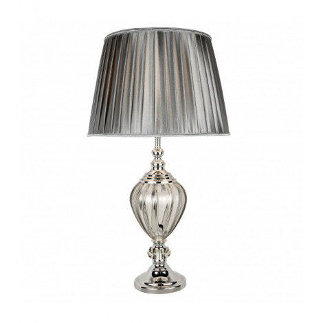 Lampe de table Greyson, chrome et verre clair, abat-jour plissé gris|Lampes à poser|Luminaire Center