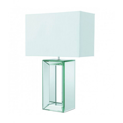 Lampe de table, pied miroir et abat-jour blanc imitation soie|Lampes à poser|Luminaire Center