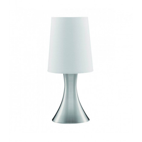 Lampe de table Touch Lamps 30 cm, en argent satiné, abat-jour blanc|Lampes à poser|Luminaire Center