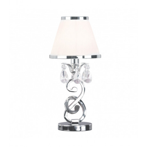 Lampe de table Oksana, nickel poli, pampilles cristal, abat-jour blanc|Lampes à poser|Luminaire Center
