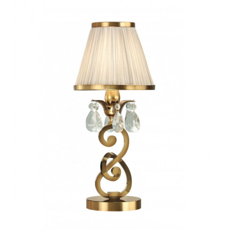 Lampe de table Oksana, laiton antique, pampilles cristal, abat-jour beige|Lampes à poser|Luminaire Center