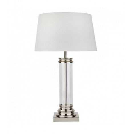 Lampe Pedestal, argent satiné et verre, avec abat-jour|Lampes à poser|Luminaire Center