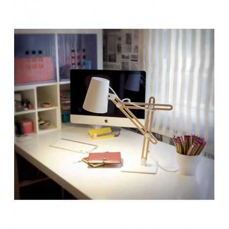 Lampe de Table Looker 1 Ampoule E27, blanc mat/hêtre|Lampes à poser|Luminaire Center