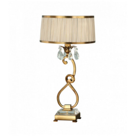 Lampe de table Oksana, 61cm, laiton antique, pampilles cristal, abat-jour beige|Lampes à poser|Luminaire Center