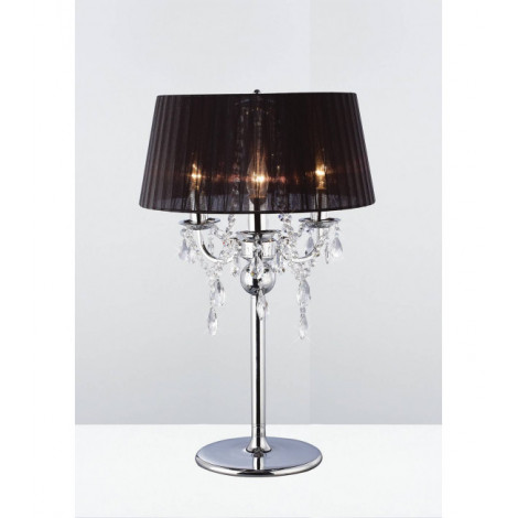 Lampe de Table Olivia avec Abat jour noir 3 Ampoules chrome poli/cristal|Lampes à poser|Luminaire Center