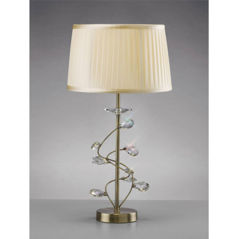 Lampe de Table Willow avec Abat jour crème 1 Ampoule laiton antique/cristal|Lampes à poser|Luminaire Center