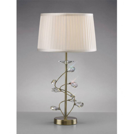 Lampe de Table Willow avec Abat jour blanc 1 Ampoule laiton antique/cristal|Lampes à poser|Luminaire Center