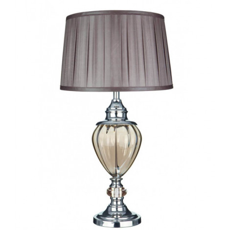 Lampe de table chrome et verre ambré, abat-jour plissé marron|Lampes à poser|Luminaire Center