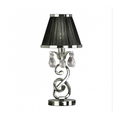 Lampe de table Oksana, nickel poli, pampilles cristal, abat-jour noir|Lampes à poser|Luminaire Center