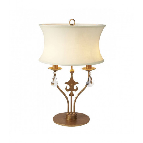 Lampe de table Windsor, finition patine dorée, cristal, abat-jour blanc|Lampes à poser|Luminaire Center