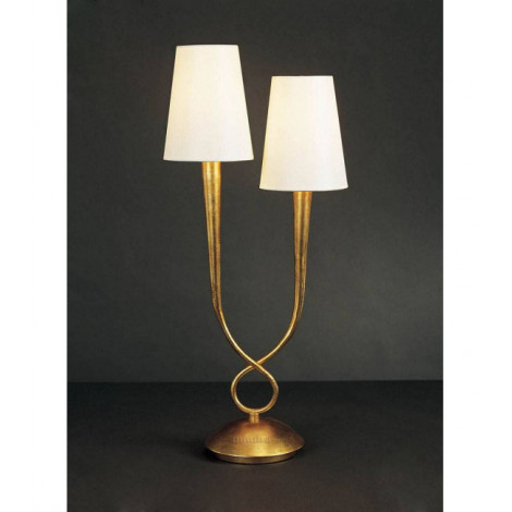 Lampe de Table Paola 2 Ampoules E14, doré peint avec Abat jour crèmes|Lampes à poser|Luminaire Center