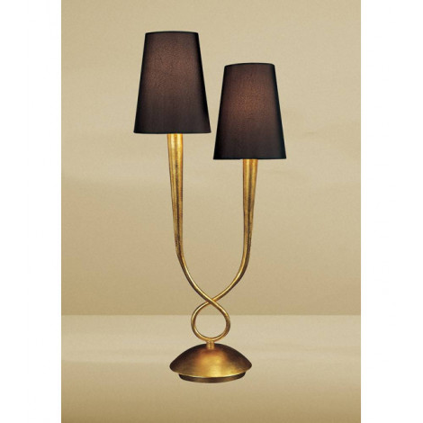Lampe de Table Paola 2 Ampoules E14, doré peint avec Abat jour noirs|Lampes à poser|Luminaire Center
