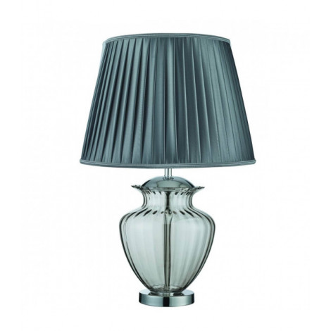 Lampe de table chrome, verre fumé, abat-jour plissé couleur étain|Lampes à poser|Luminaire Center