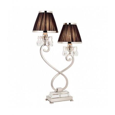 Lampe de table Oksana, nickel poli, pampilles cristal, 2 abat-jours noirs|Lampes à poser|Luminaire Center