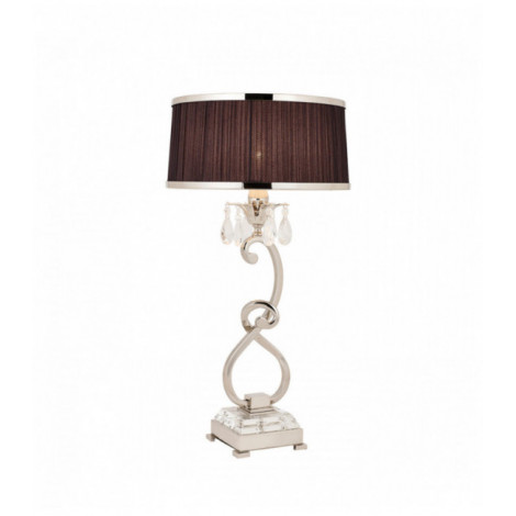 Lampe de table Oksana, 61cm, nickel poli, pampilles cristal, abat-jour noir|Lampes à poser|Luminaire Center