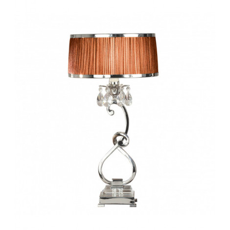 Lampe de table Oksana, 61cm, nickel poli, pampilles cristal, abat-jour chocolat|Lampes à poser|Luminaire Center