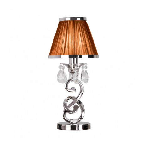 Lampe de table Oksana, nickel poli, pampilles cristal, abat-jour chocolat|Lampes à poser|Luminaire Center