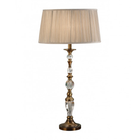 Lampe Polina, laiton antique et cristal, abat-jour beige 34 cm|Lampes à poser|Luminaire Center