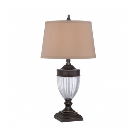 Lampe Dennison, bronze palladien et verre, avec abat-jour havane|Lampes à poser|Luminaire Center