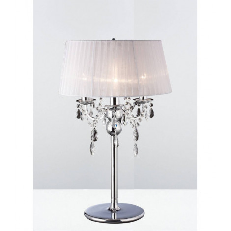 Lampe de Table Olivia avec Abat jour blanc 3 Ampoules chrome poli/cristal|Lampes à poser|Luminaire Center