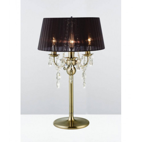 Lampe de Table Olivia avec Abat jour noir 3 Ampoules laiton antique/cristal|Lampes à poser|Luminaire Center