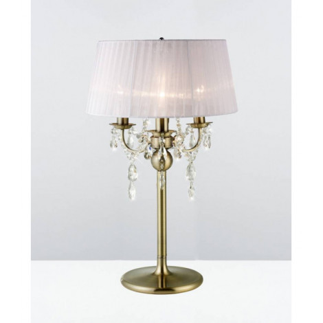Lampe de Table Olivia avec Abat jour blanc 3 Ampoules laiton antique/cristal|Lampes à poser|Luminaire Center