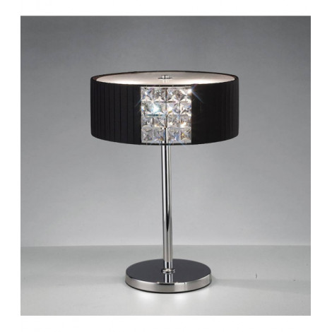 Lampe de Table Evelyn rond avec Abat jour noir 2 Ampoules chrome poli/cristal|Lampes à poser|Luminaire Center