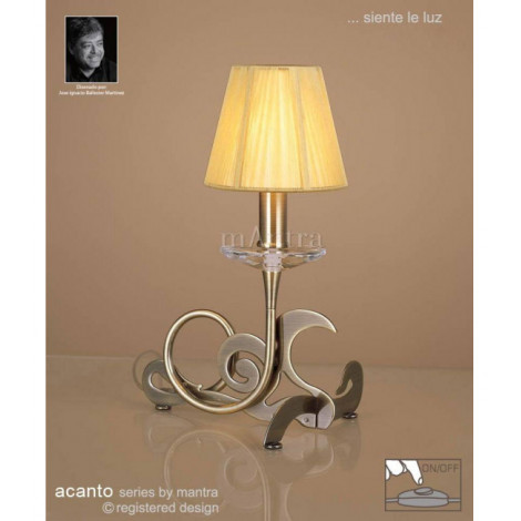 Lampe de Table Acanto 1 Ampoule E14, laiton antique avec crème ambréAbat jour|Lampes à poser|Luminaire Center