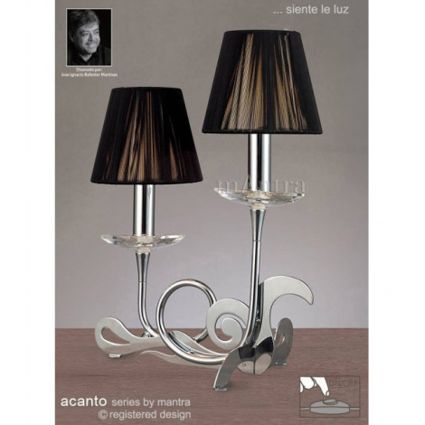 Lampe de Table Acanto 2 Ampoules E14, chrome poli avec Abat jour noirs|Lampes à poser|Luminaire Center