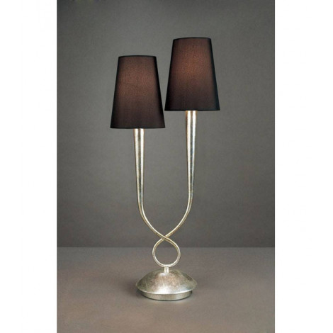Lampe de Table Paola 2 Ampoules E14, argent peint avec Abat jour noirs|Lampes à poser|Luminaire Center