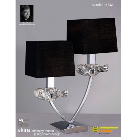 Lampe de Table Akira 2 Ampoules E14, chrome poli avec Abat jour noirs|Lampes à poser|Luminaire Center