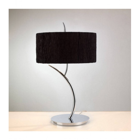 Lampe de Table Eve 2 Ampoules E27 Large, chrome poli avec Abat jour noir rond|Lampes à poser|Luminaire Center