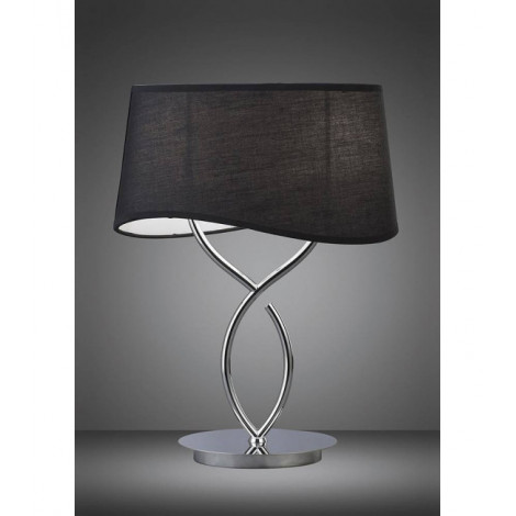 Lampe de Table Ninette 2 Ampoules E14 Large, chrome poli avec Abat jour noir|Lampes à poser|Luminaire Center