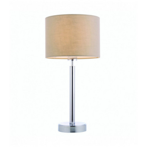 Lampe de table Owen Cylinder en Acier , Plaque chromée et tissu taupe|Lampes à poser|Luminaire Center
