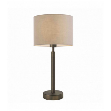 Lampe de table Owen Cylinder en Acier , Plaque en bronze antique et tissu taupe|Lampes à poser|Luminaire Center