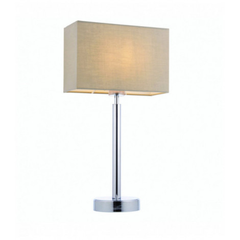 Lampe de table Owen Rectangular en Acier , Plaque chromée et tissu taupe|Lampes à poser|Luminaire Center