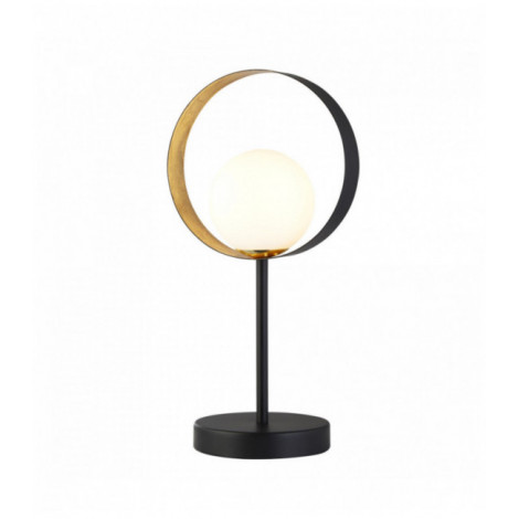Lampe de table orbitale 1 ampoule noir mat et feuille d'or avec verre opale|Lampes à poser|Luminaire Center